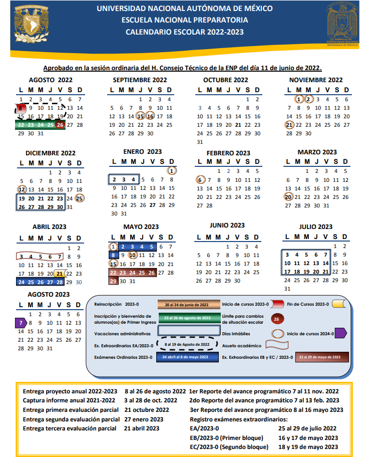 Calendario escolar 2022-23 de la UNAM Prepa 2